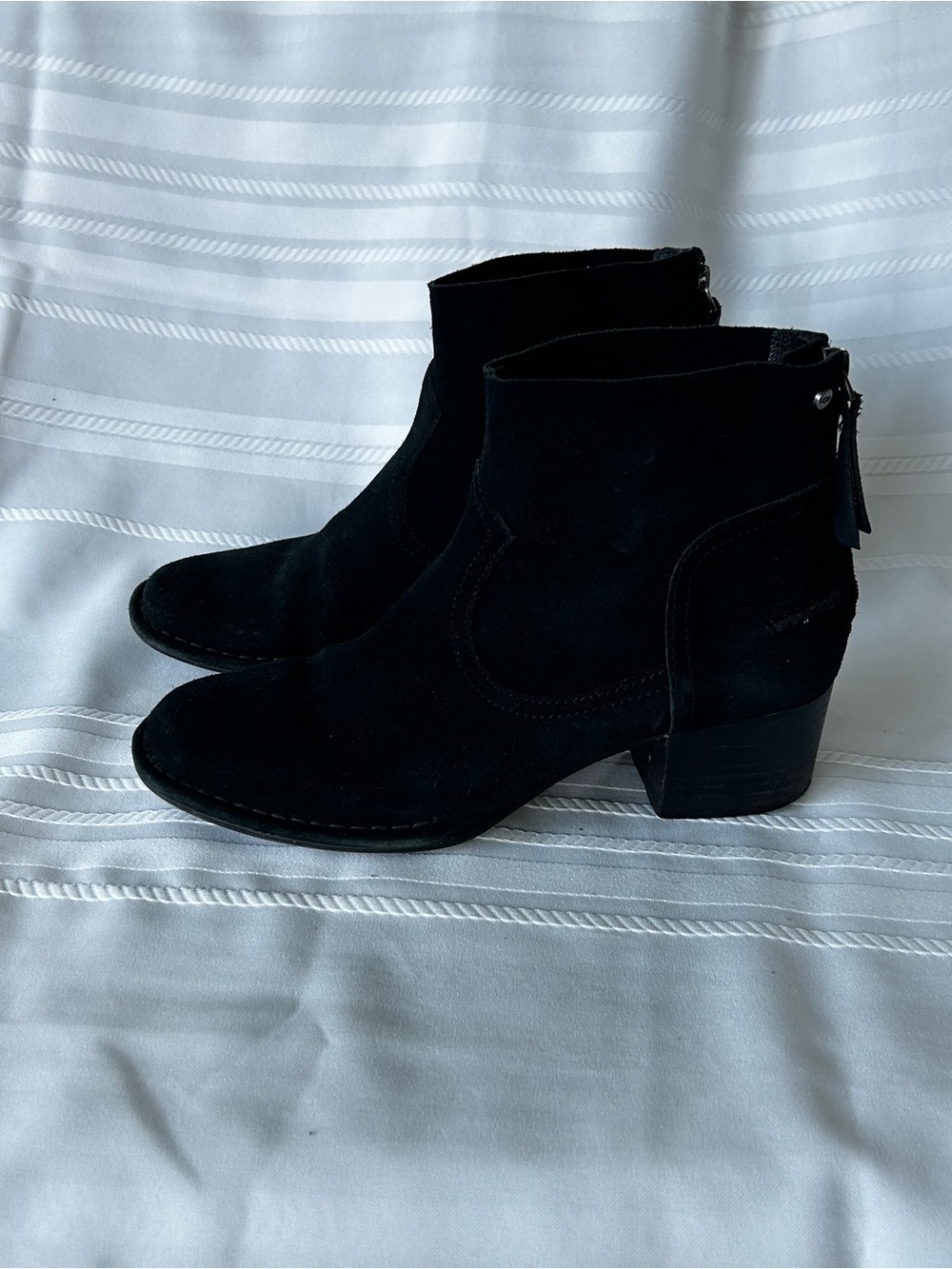 UGG Bandara Ankle Boots Womens 7 Black Suede Low Block Heel Booties Zipper
